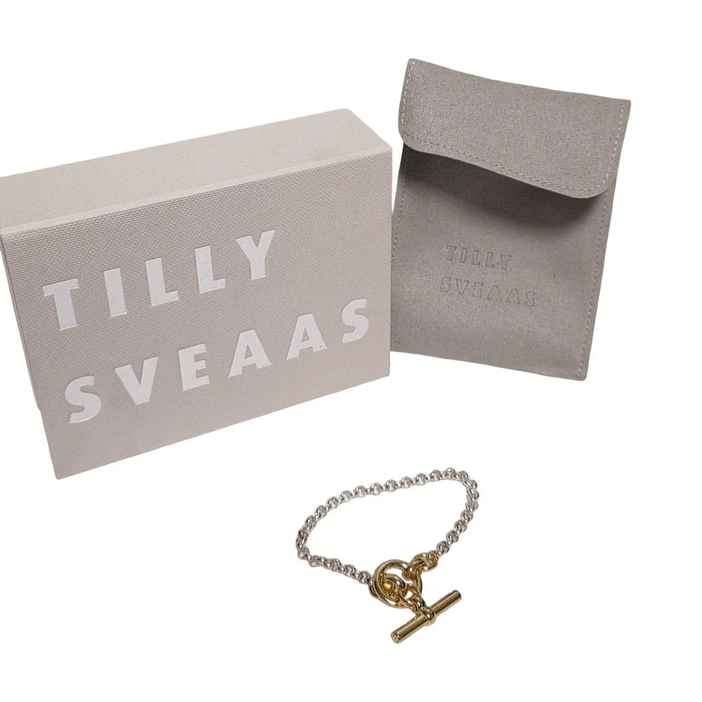 Tilly Sveaas Mixed Metal Sterling Silver Gold Plated T-Bar Toggle Bracelet 7in